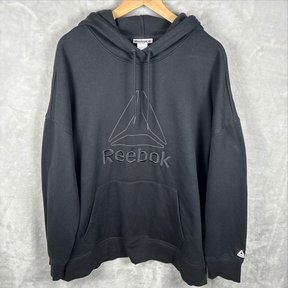 Reebok Mens XXL Black Embroidered Delta Logo Fleece Pullover Hoodie 0348